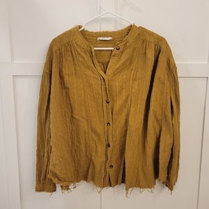 CJLA Button Fron Mustard Yellow Blouse